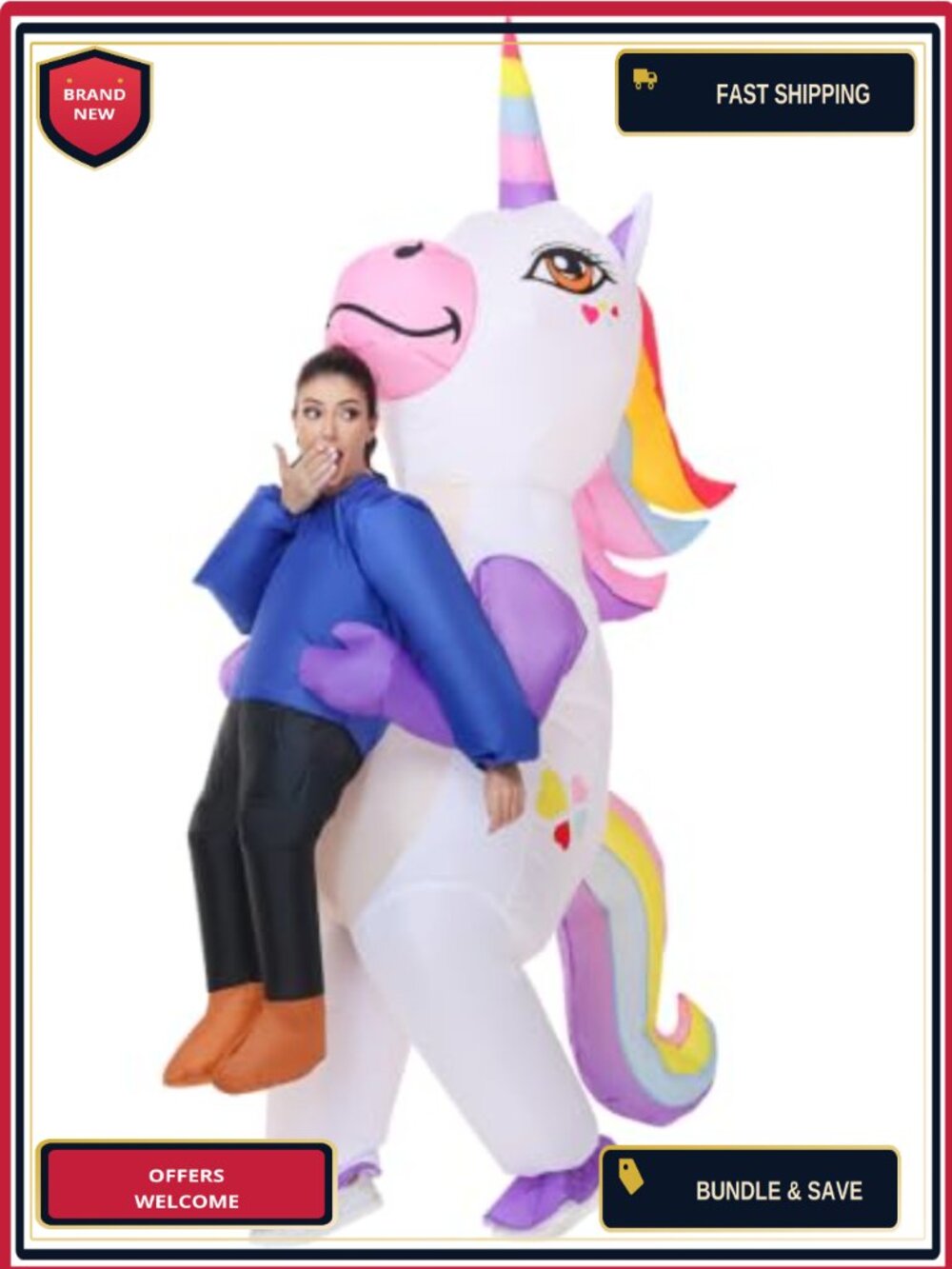 Poptrend Inflatable Unicorn Costume Adult One Size Full Body Blow Up Suit